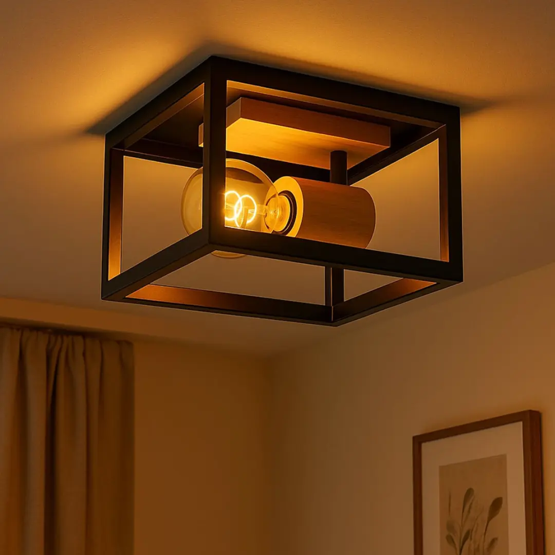 Globo Retro Plafondlamp Zwart - E27 1x - 14,5x22x22cm