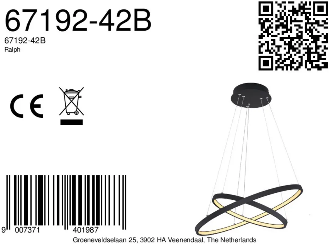 Globo Cirkelvormige Hanglamp Ø50cm - Zwart