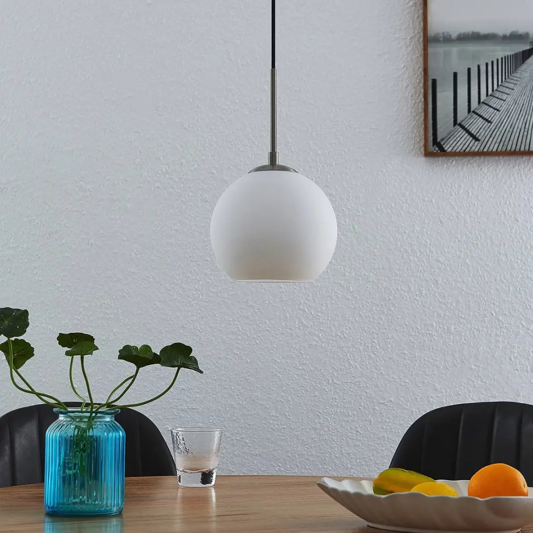 Lindby Hanglamp 1 Licht - Staal/Opaal Mat - E27
