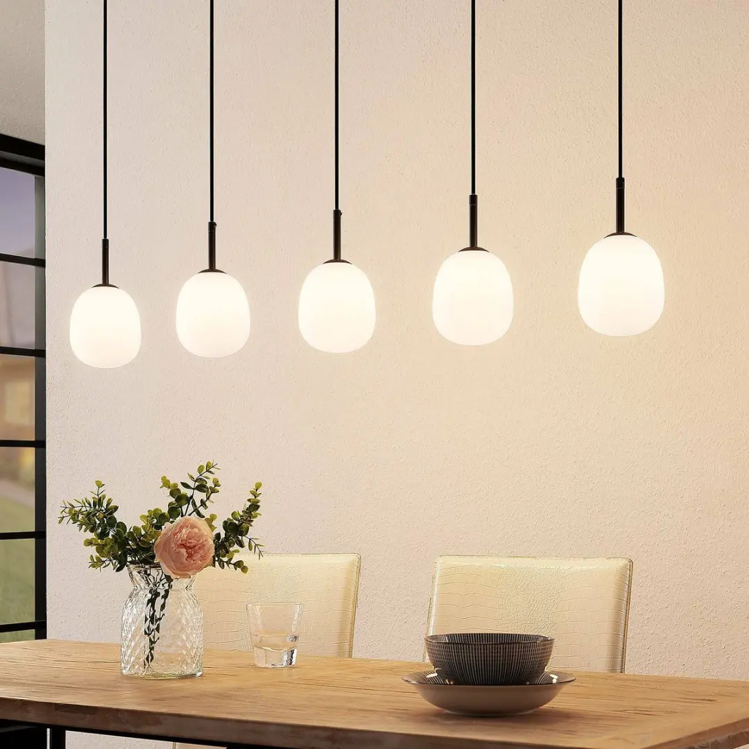 Lindby Hanglamp 5-lichts G9 Opaalwit/Mat Zwart