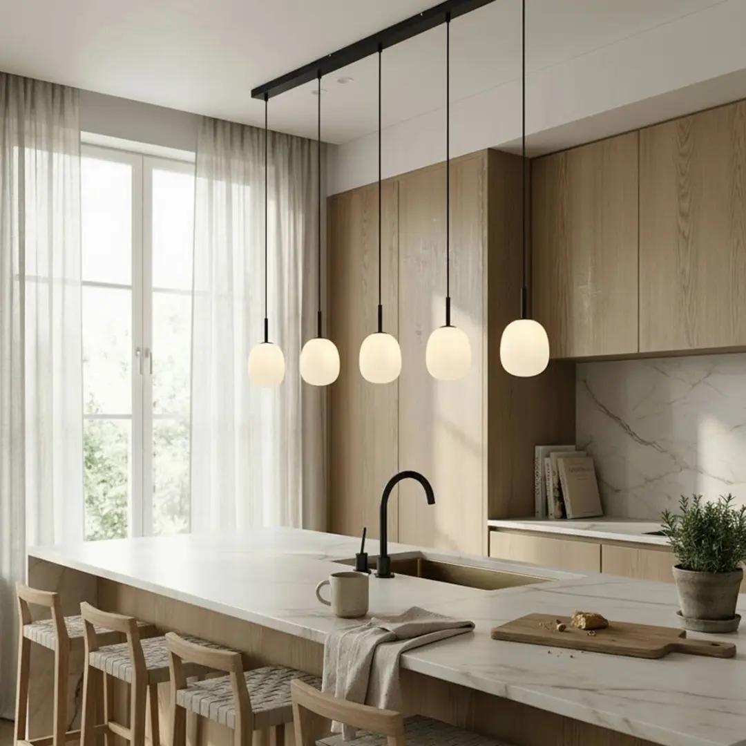 Lindby Hanglamp 5-lichts G9 Opaalwit/Mat Zwart