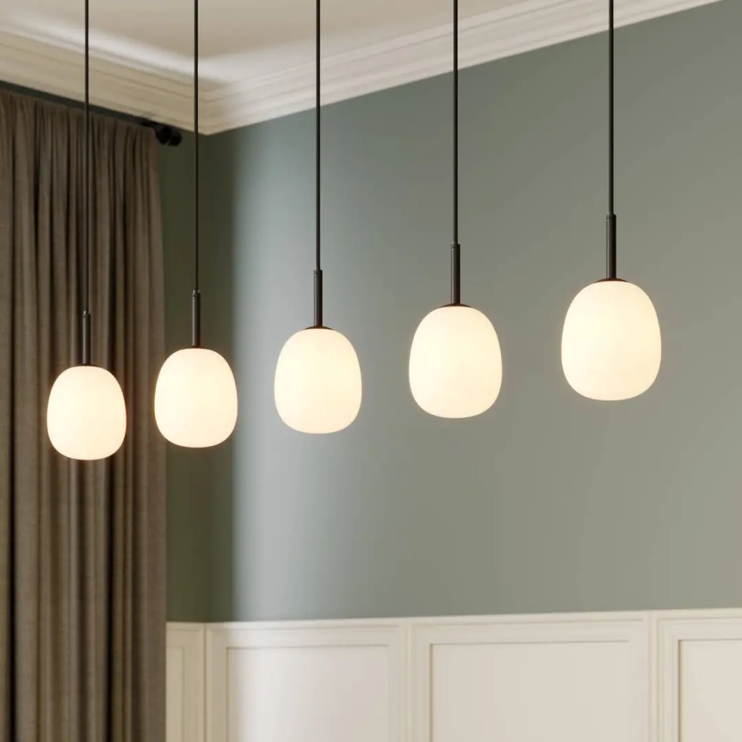 Lindby Hanglamp 5-lichts G9 Opaalwit/Mat Zwart