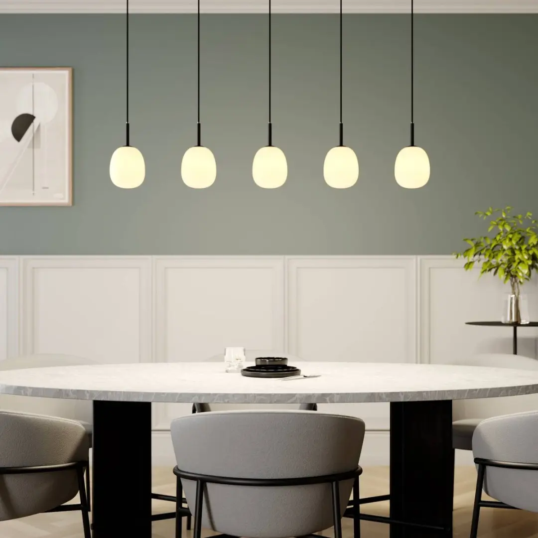 Lindby Hanglamp 5-lichts G9 Opaalwit/Mat Zwart