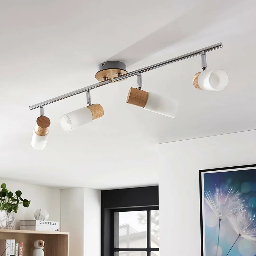 Lindby Buitenspot 4-lichts Glas/Hout/Metalen Huis - E14 - Wit/Hout