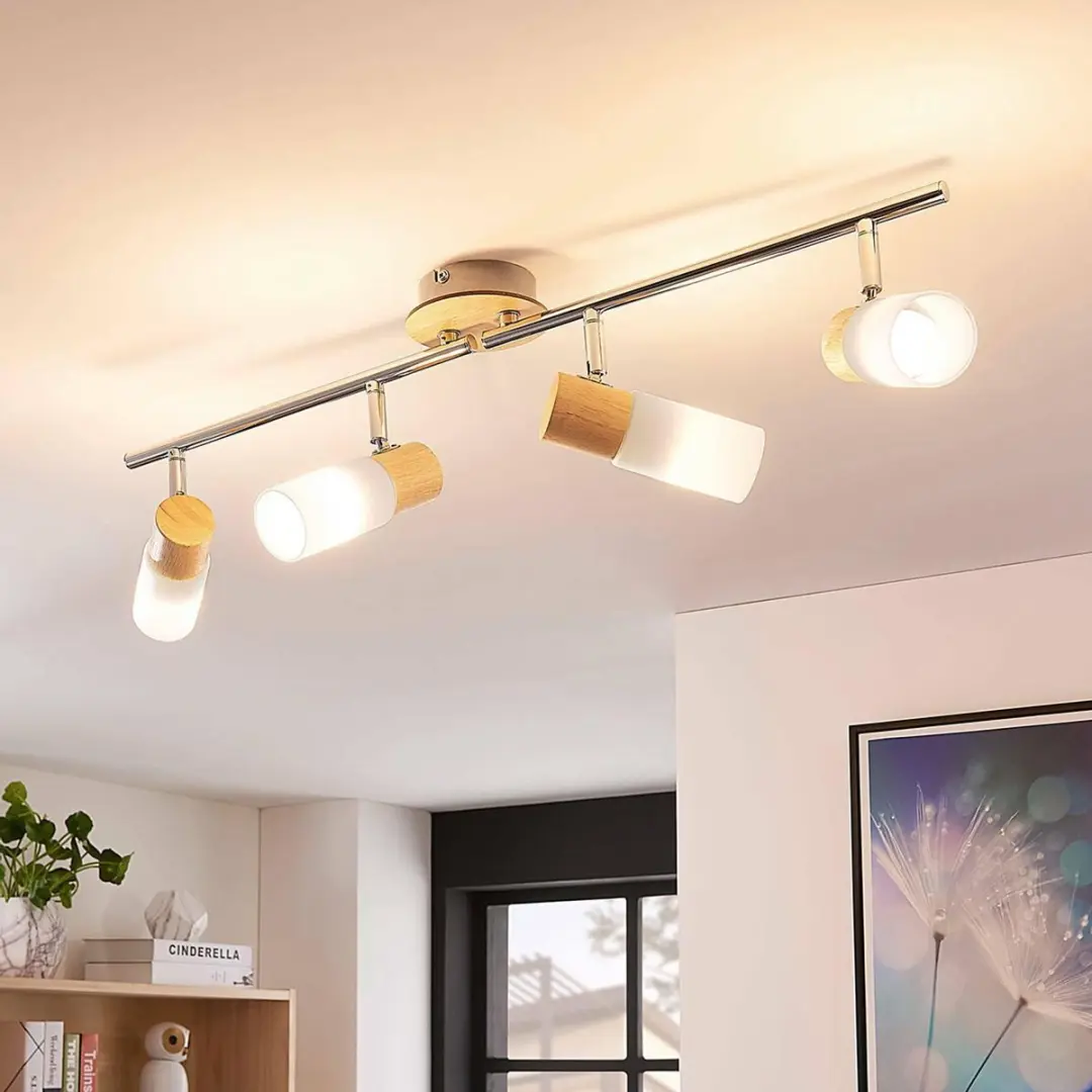 Lindby Buitenspot 4-lichts Glas/Hout/Metalen Huis - E14 - Wit/Hout