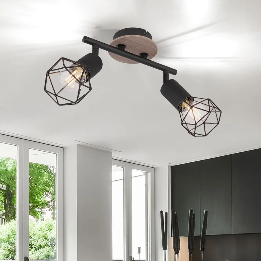 Globo Plafondspot Wood 2-lichts - Zwart - 2x E14 - afbeelding 6 van 6