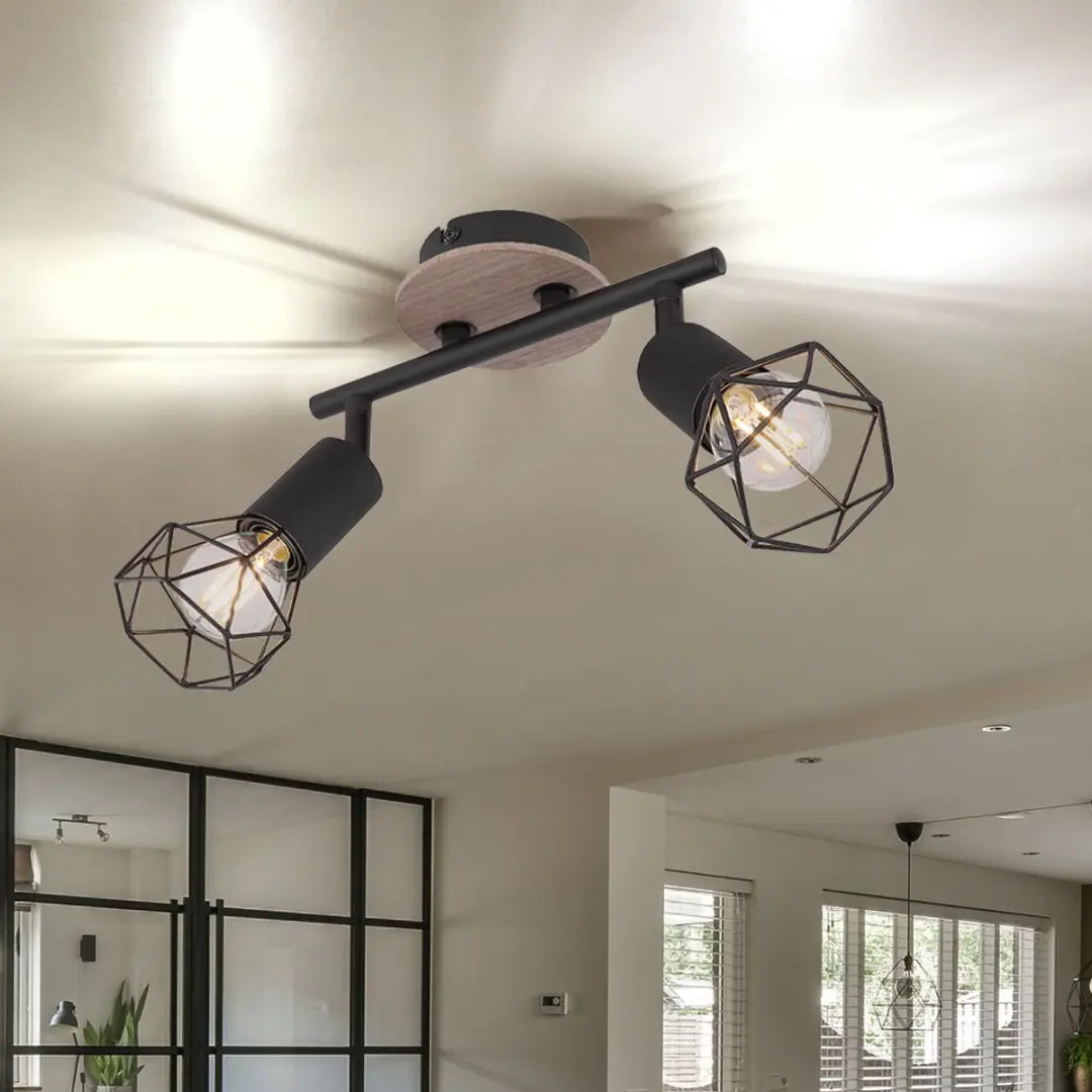 Globo Plafondspot Wood 2-lichts - Zwart - 2x E14