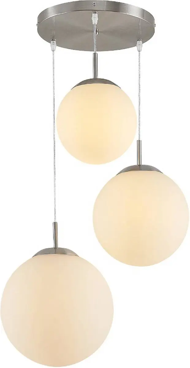 Lindby Hanglamp 3-Lichts Metaal Glas - Mat Nikkel/Opaalwit