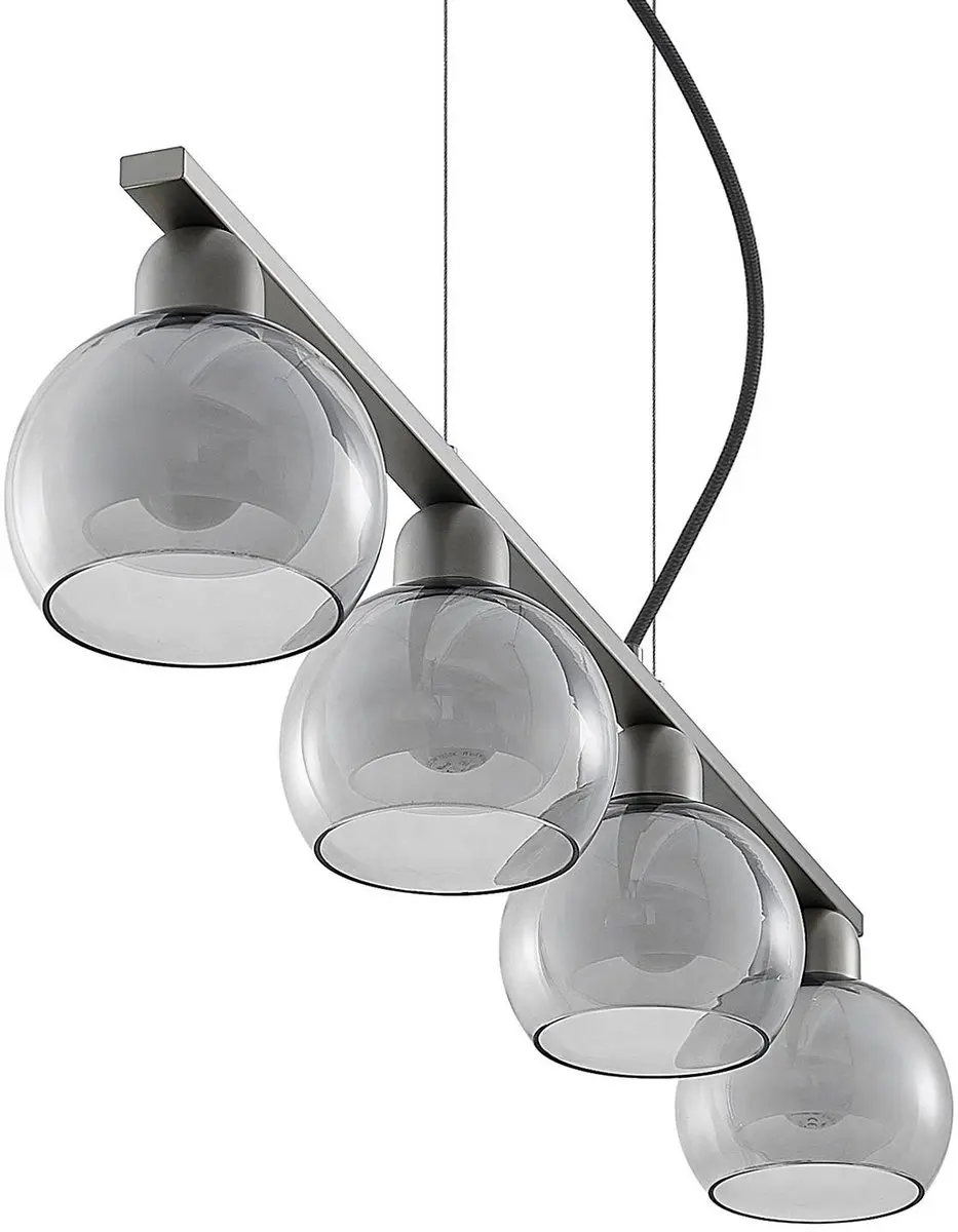 Lucande Hanglamp 4-Lichts IJzer Glas - E14 - Nikkel/Wit/Rookgrijs