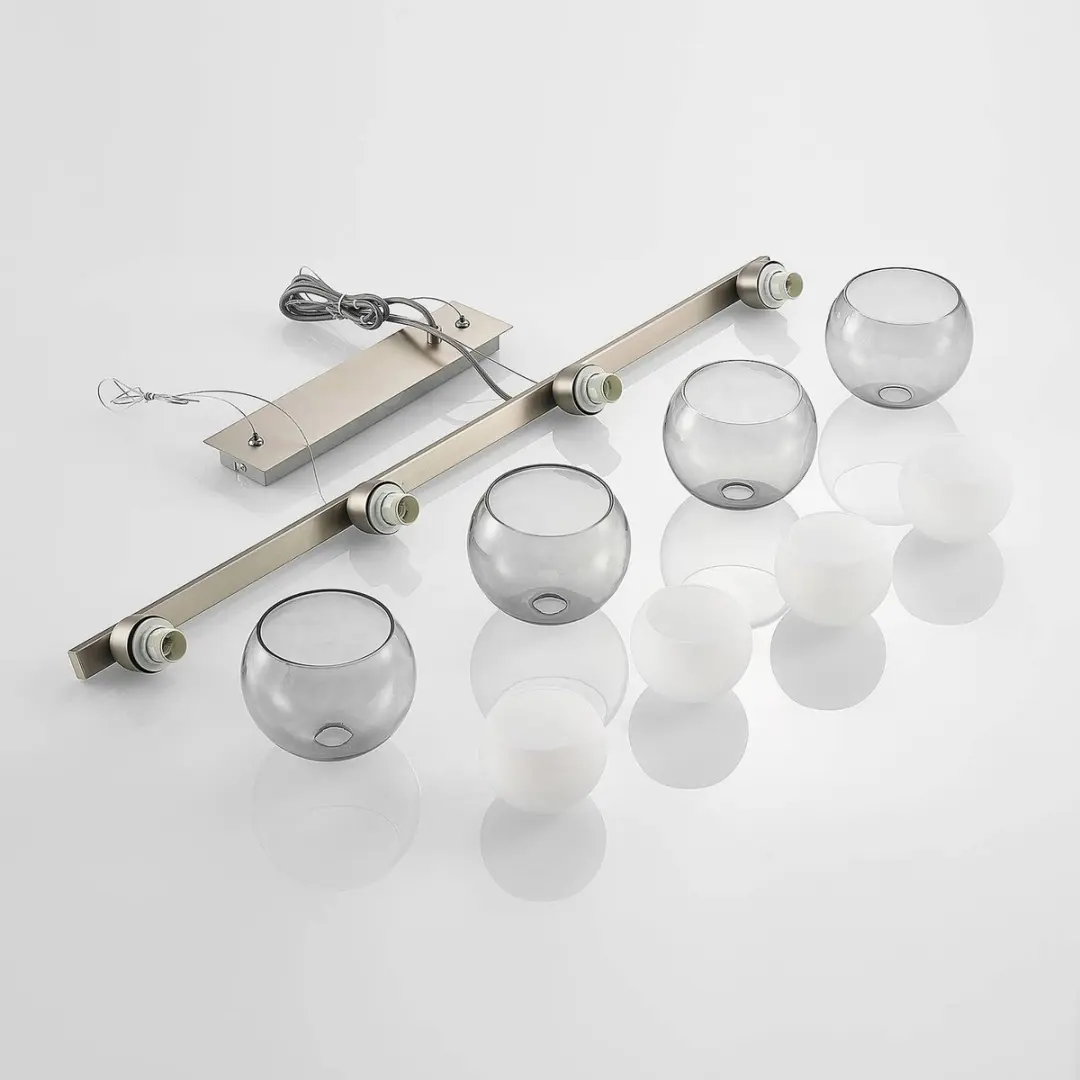 Lucande Hanglamp 4-Lichts IJzer Glas - E14 - Nikkel/Wit/Rookgrijs