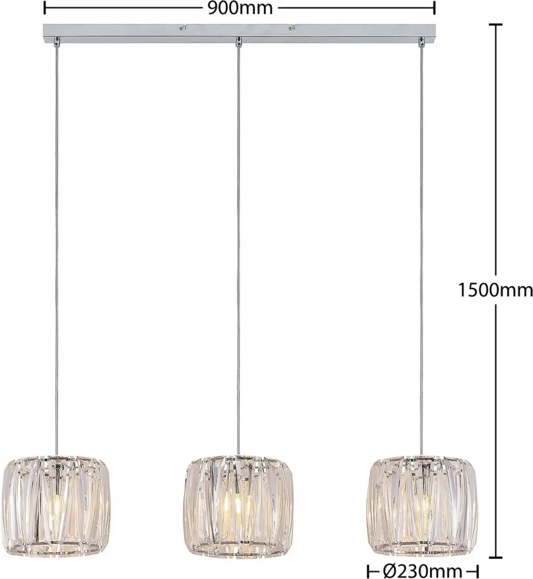 Lindby Hanglamp 3-Lichts Acryl Metaal - E14 - 20cm - Transparant/Chroom - afbeelding 6 van 6