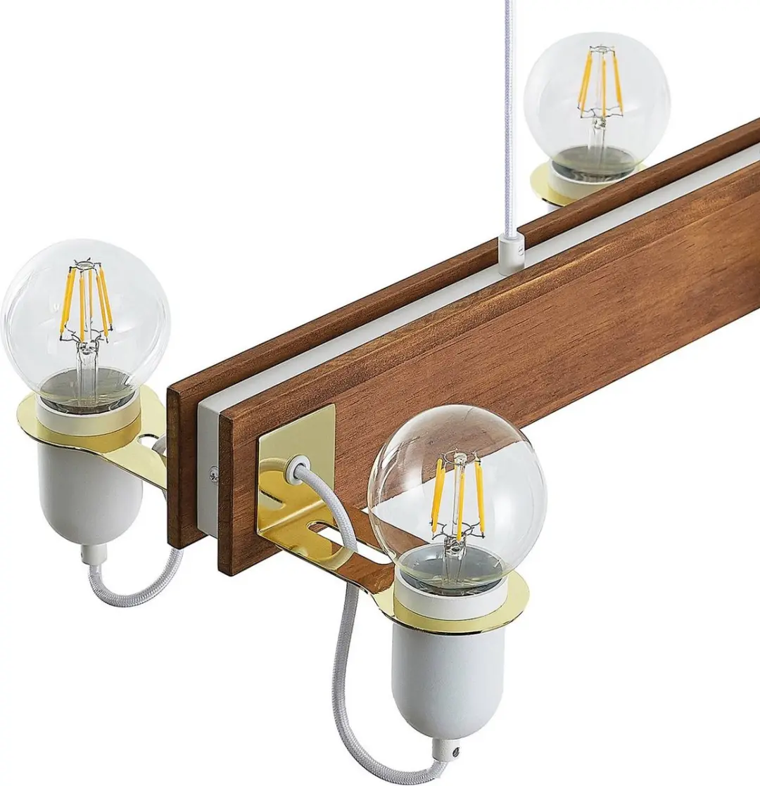 Lucande Hanglamp 6-Lichts Dennehout/Wit/Gepolijst Messing
