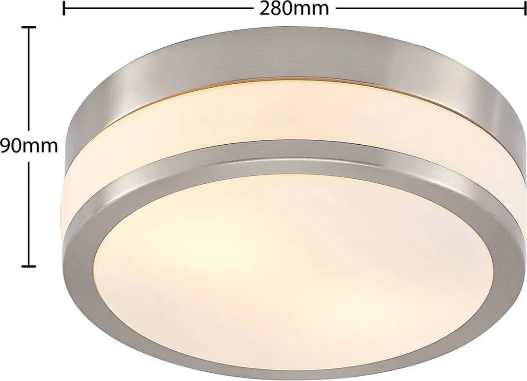 Lindby Plafondlamp Badkamer 28cm - 2x E27 - Opaalwit/Mat Nikkel