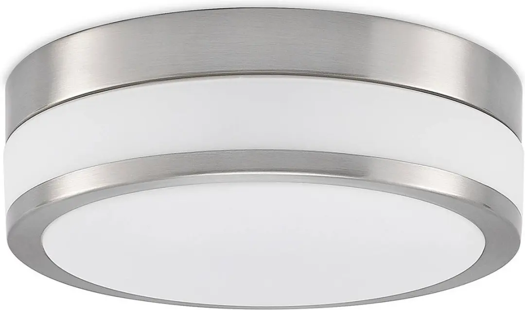 Lindby Plafondlamp Badkamer 28cm - 2x E27 - Opaalwit/Mat Nikkel