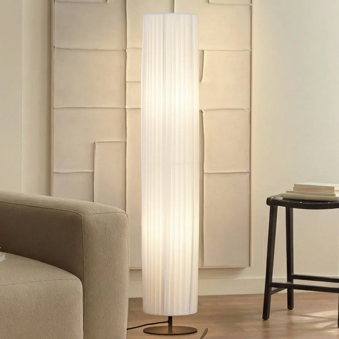 Lindby Vloerlamp 2-lichts Textiel - 117cm - E27 - Wit/Zwart