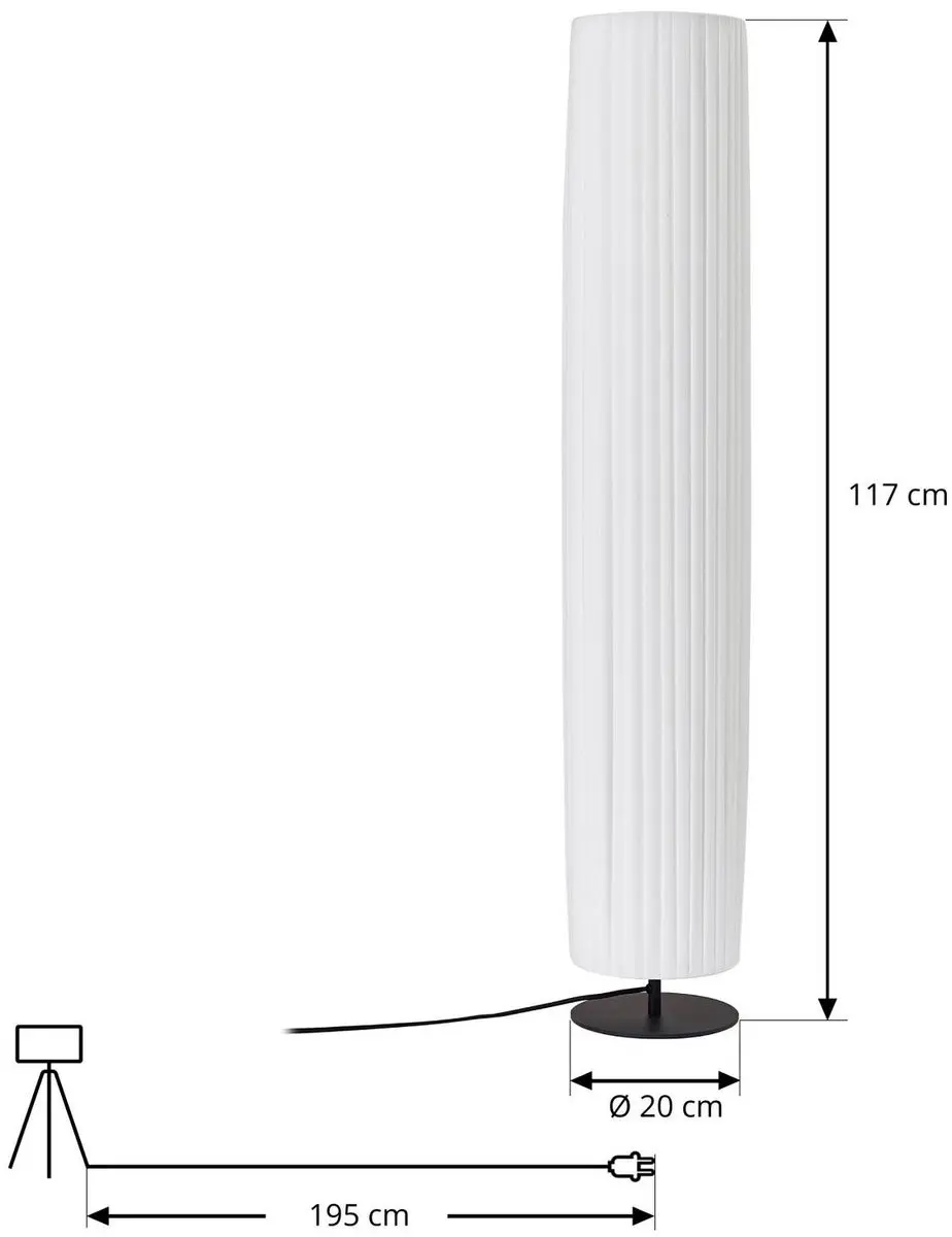 Lindby Vloerlamp 2-lichts Textiel - 117cm - E27 - Wit/Zwart