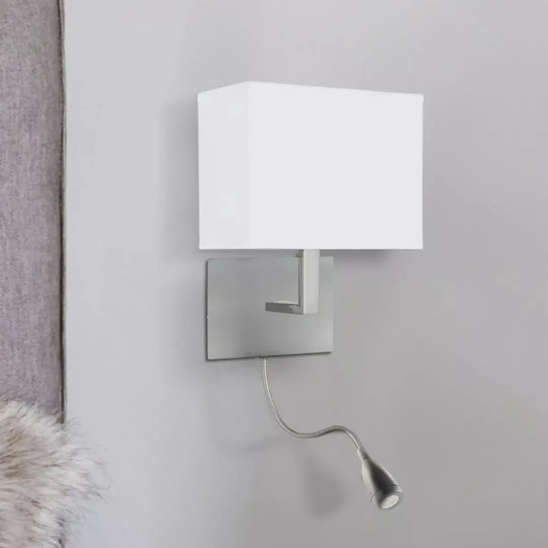Searchlight Hotel Slaapkamer Wandlamp Zilver - Leeslamp