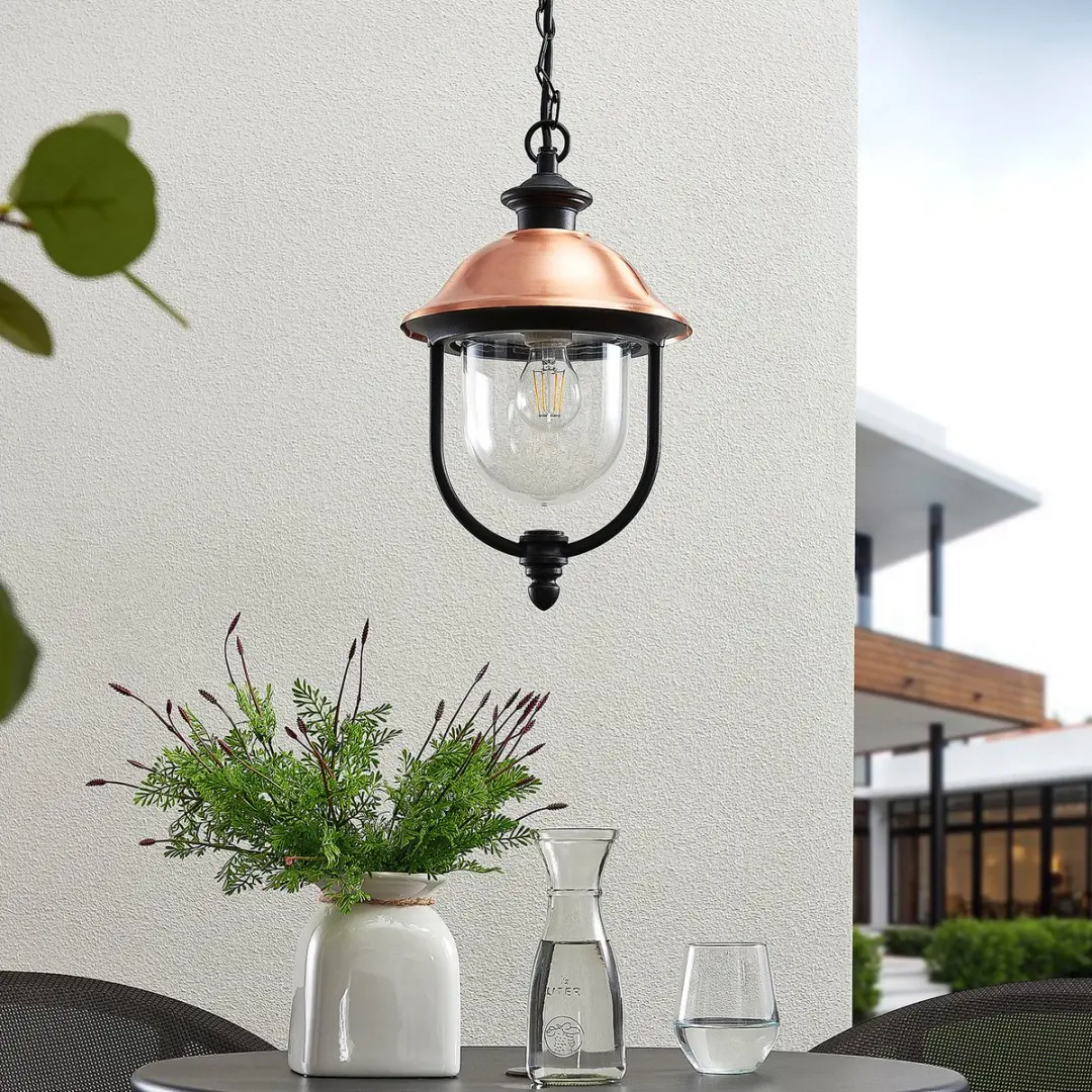 Lindby Hanglamp Buiten 1 Licht E27 - Zwart/Koper