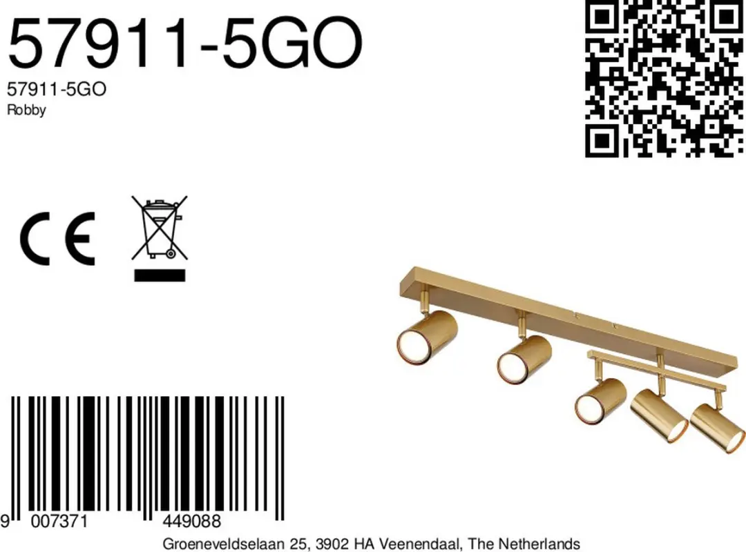 Globo Robby GU10 Opbouwspot - 5 Stuks - Goud