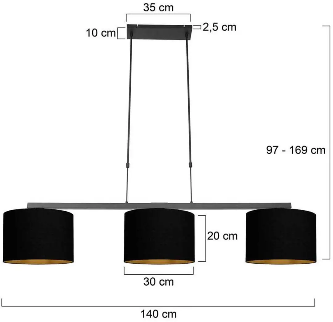 Steinhauer 3-lichts Hanglamp Stang 3981ZW - Zwart - afbeelding 6 van 6