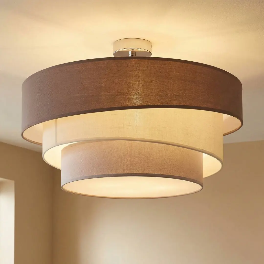 Lindby Melia+ Plafondlamp 3 Lichtpunten - Ø56cm - Grijsbruin/Wit/Grijs/Chroom