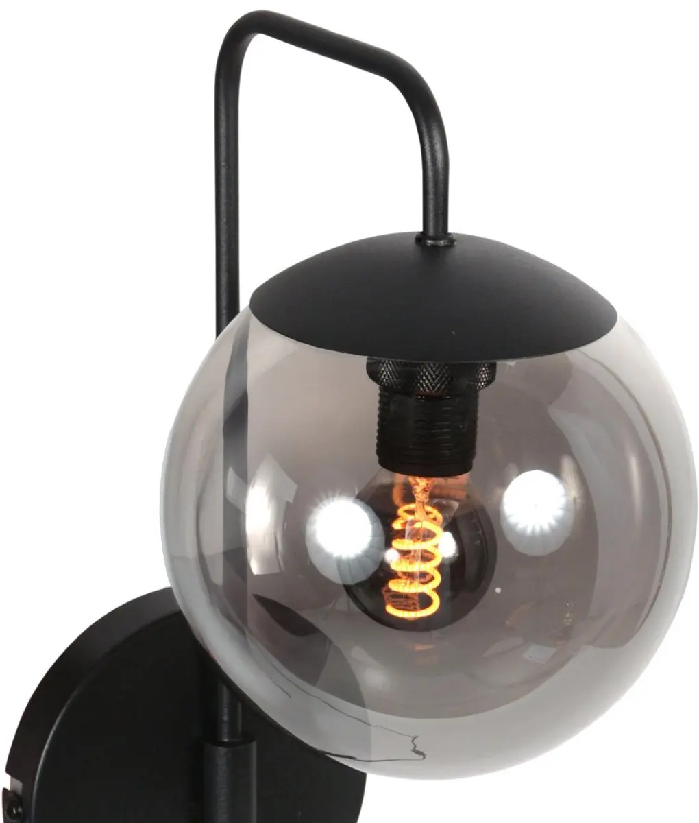 Steinhauer Bollique 4609ZW Wandlamp - Zwart - Smoke Glas
