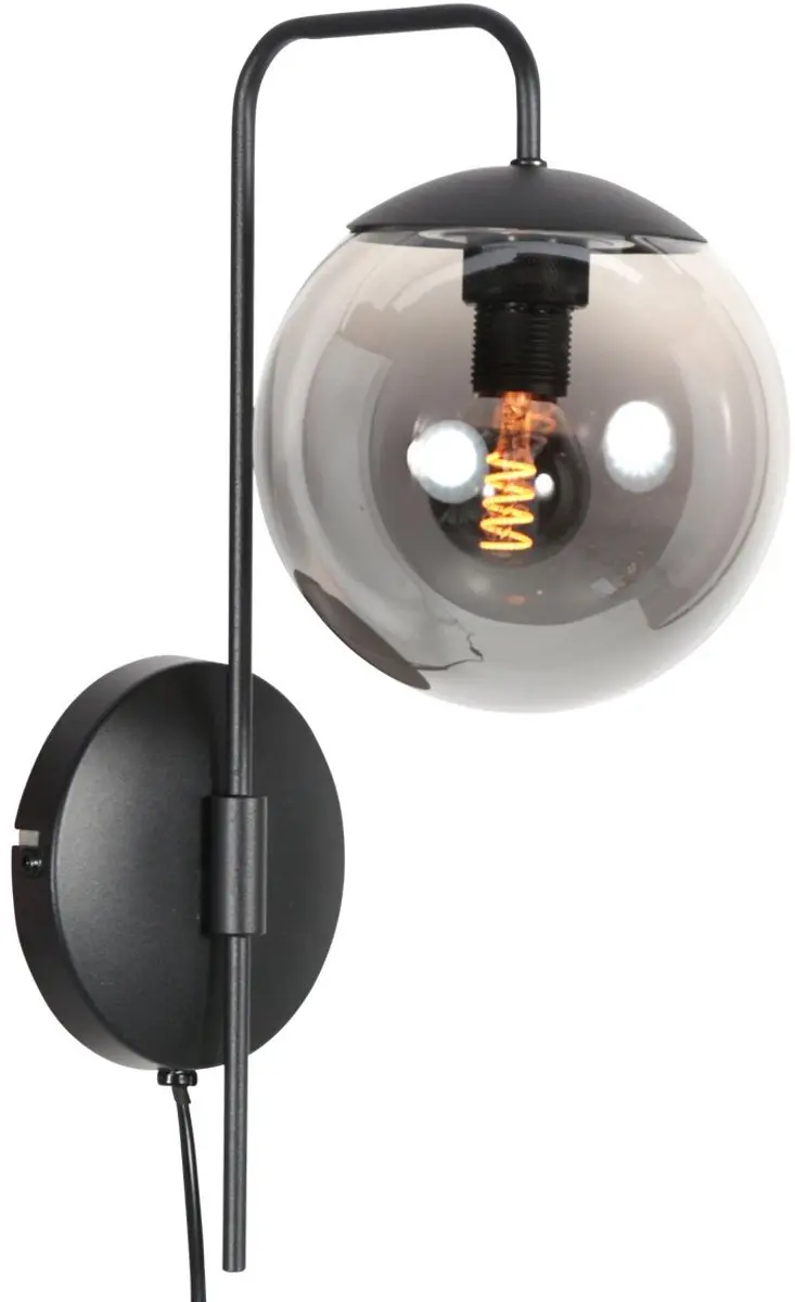 Steinhauer Bollique 4609ZW Wandlamp - Zwart - Smoke Glas