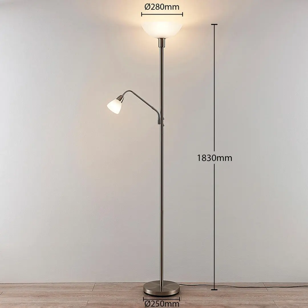 Lindby Vloerlamp 2-licht Metaal - 180cm - Satinikkel/Wit