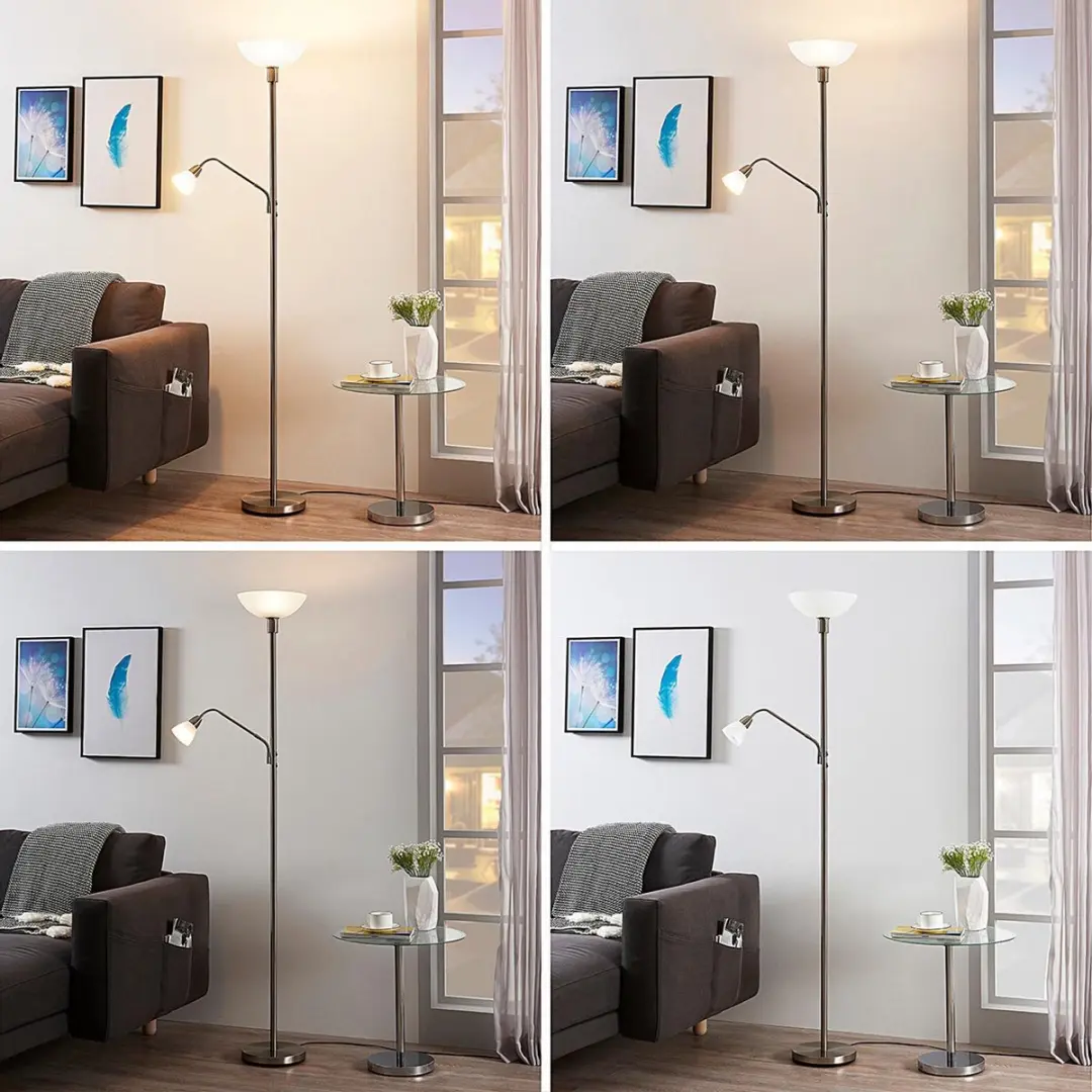 Lindby Vloerlamp 2-licht Metaal - 180cm - Satinikkel/Wit