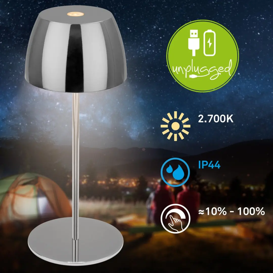 Briloner Serina Mini 7503018 LED Tafellamp - Dimbaar Touch - IP44 - Chroom
