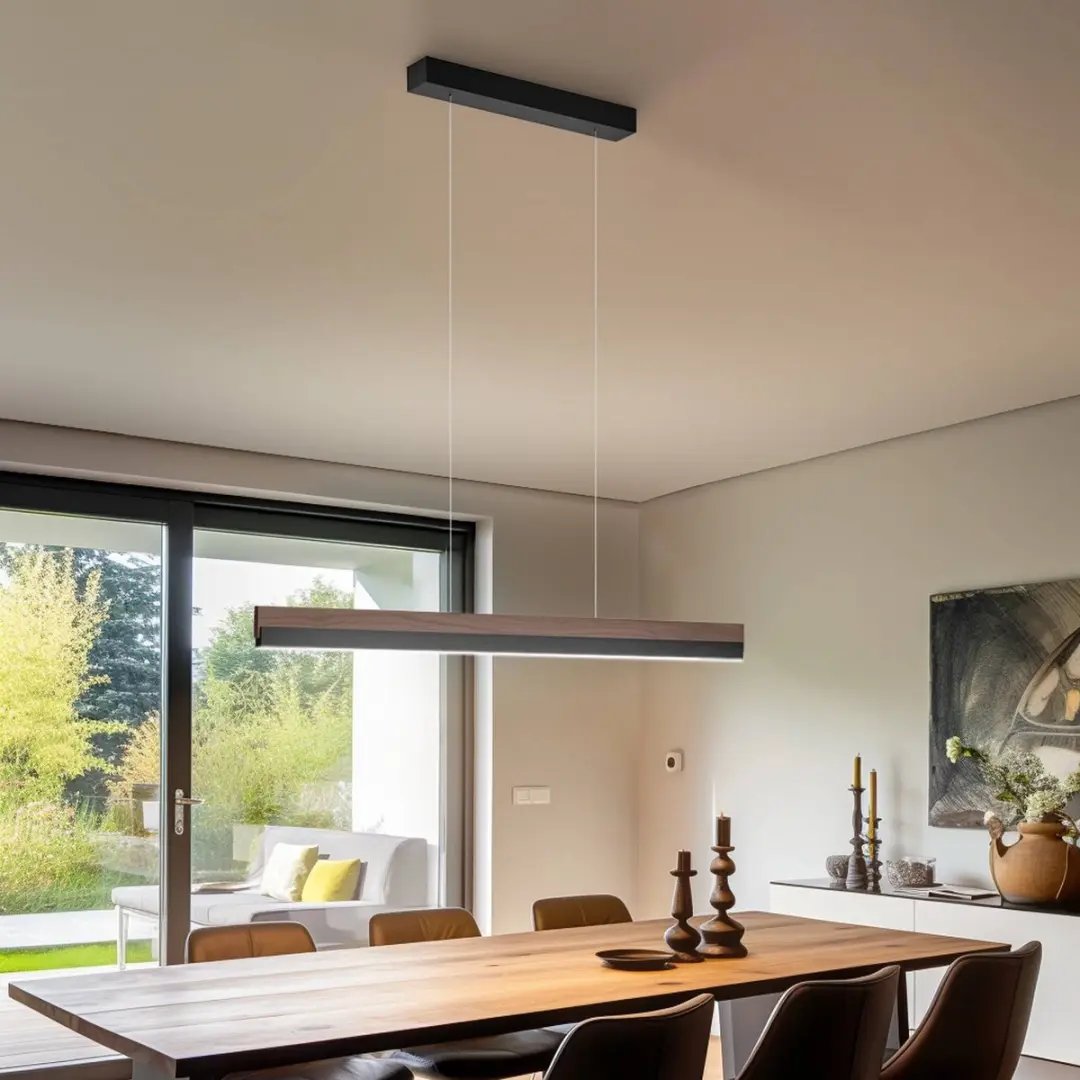 Quitani Hanglamp Massief Notenhout Aluminium 1 Licht - Walnoot Mat Zwart