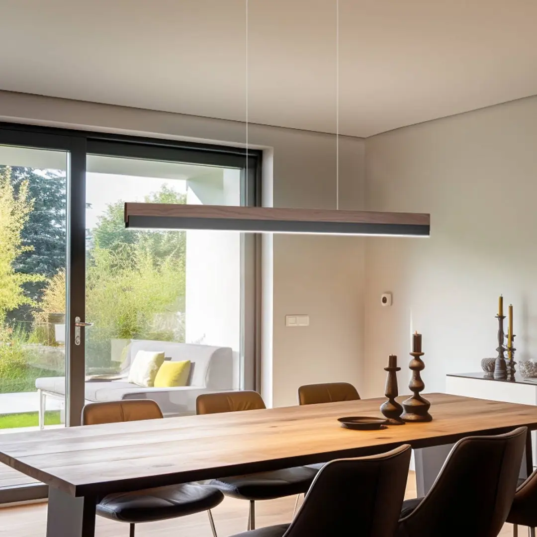 Quitani Hanglamp Massief Notenhout Aluminium 1 Licht - Walnoot Mat Zwart