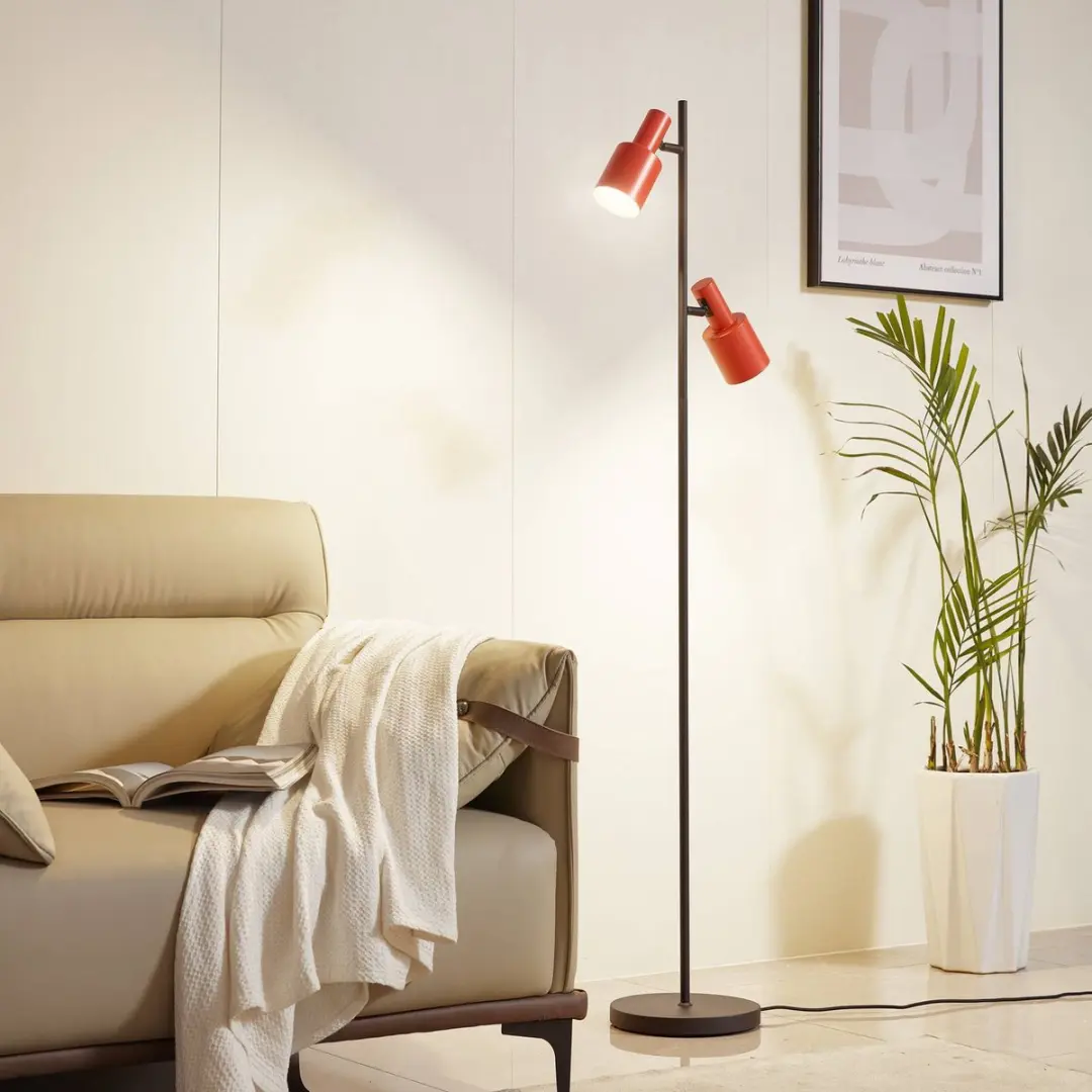 Lindby Vloerlamp 2-lichts IJzer - 155cm - E27 - Oranje/Zwart