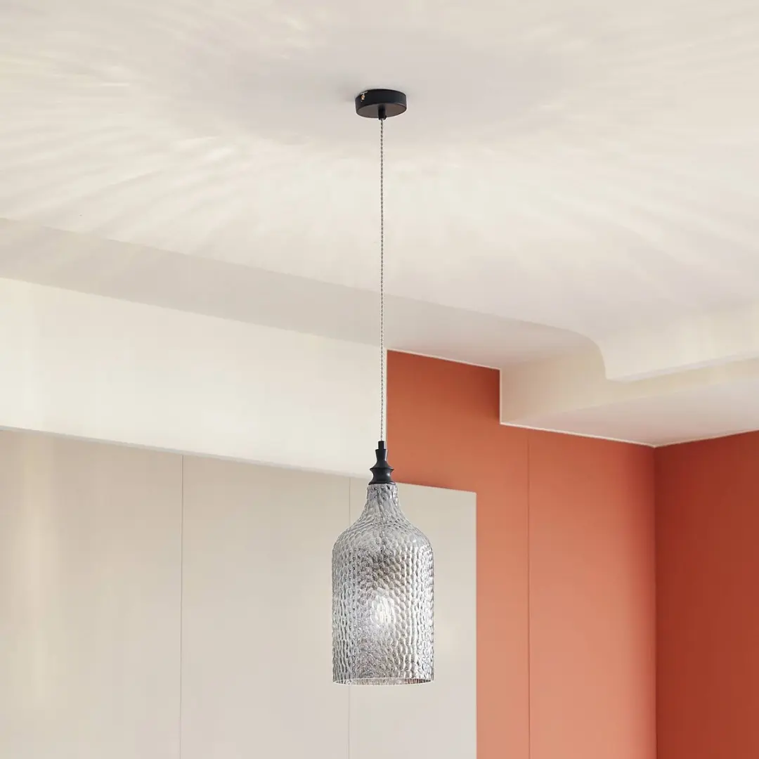 Lindby Hanglamp Glas Metaal 46.6cm - E27 - Rookgrijs/Zwart