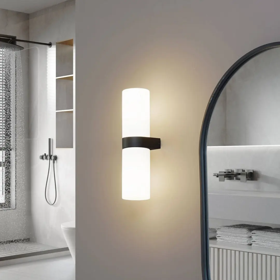 Lucande Wandlamp 2-lichts Glas Staal - E14 - Zwart/Wit