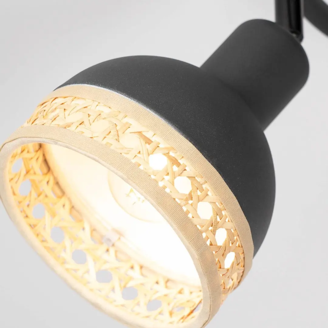 Lindby Buitenspot 3-lichts E14 - Ø51,5cm - Zwart/Rotan
