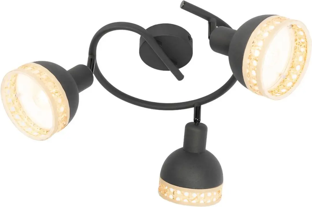 Lindby Buitenspot 3-lichts E14 - Ø51,5cm - Zwart/Rotan