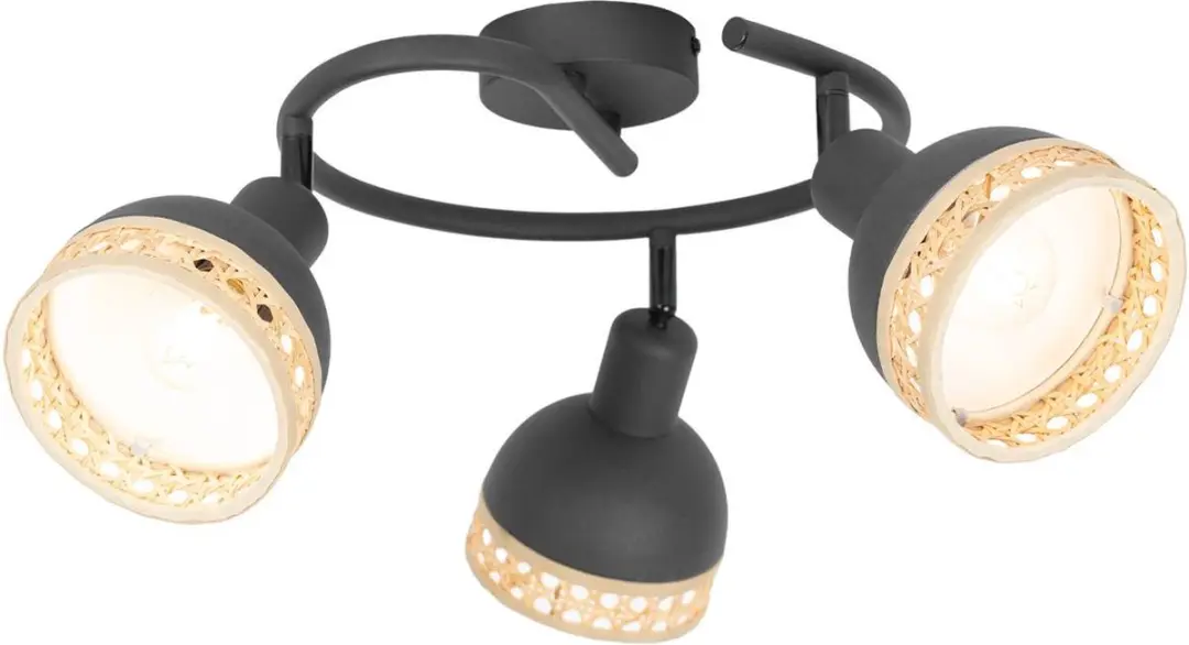 Lindby Buitenspot 3-lichts E14 - Ø51,5cm - Zwart/Rotan
