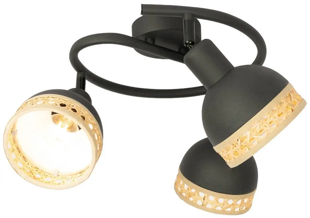 Lindby Buitenspot 3-lichts E14 - Ø51,5cm - Zwart/Rotan