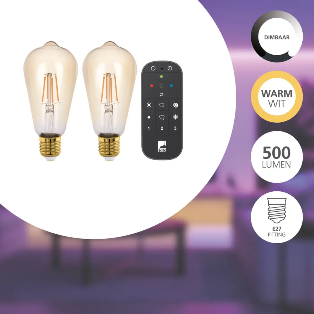 EGLO connect.z Smart Starterspakket LED Lampen 2x E27 2200K - Dimbaar Zigbee - Amber