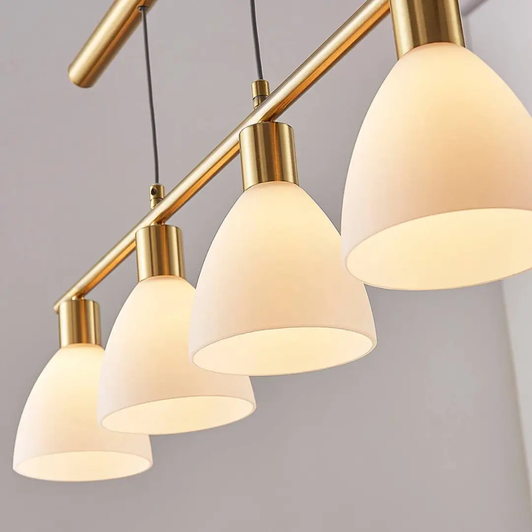 Lindby Hanglamp Simeon+ 4-lichts - 4x40W E14 - Wit/Mat messing