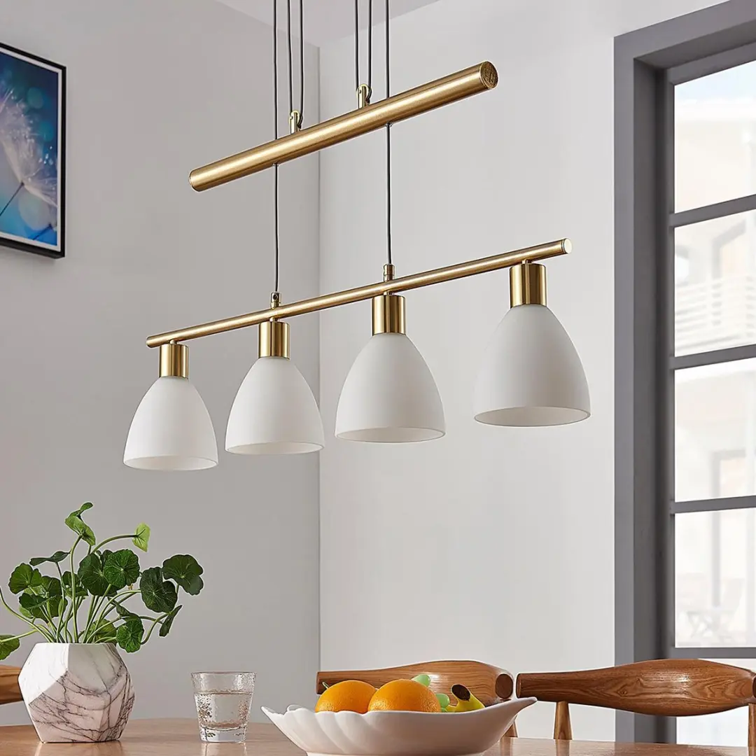 Lindby Hanglamp Simeon+ 4-lichts - 4x40W E14 - Wit/Mat messing