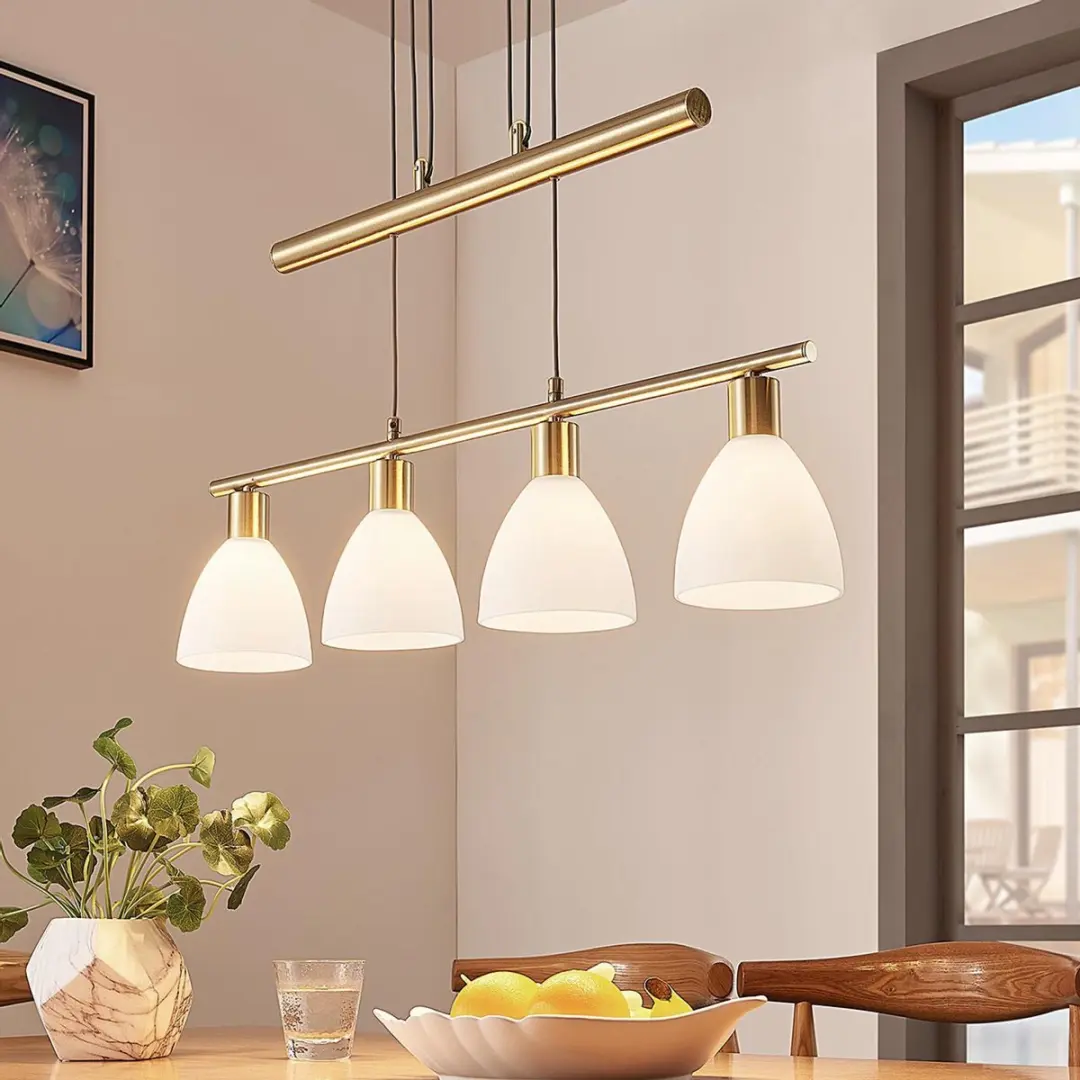 Lindby Hanglamp Simeon+ 4-lichts - 4x40W E14 - Wit/Mat messing