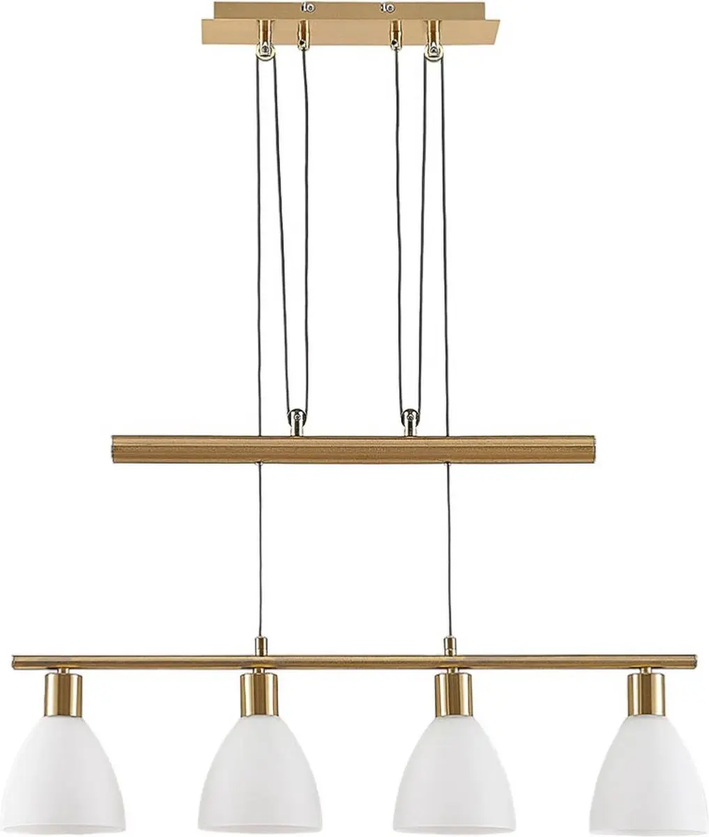 Lindby Hanglamp Simeon+ 4-lichts - 4x40W E14 - Wit/Mat messing