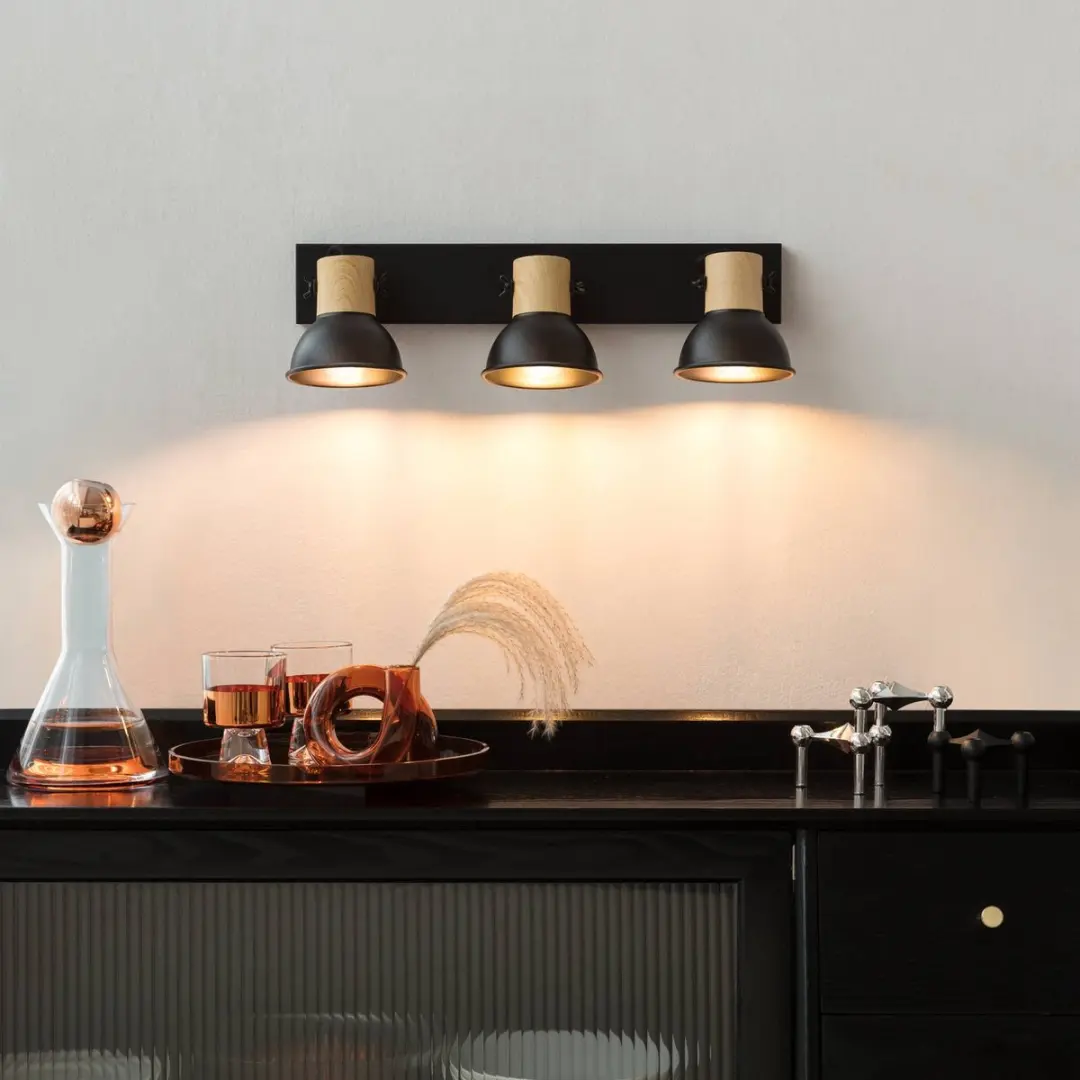 Lindby Buitenspot 3-lichts E14 - 40W - Zwart/Hout