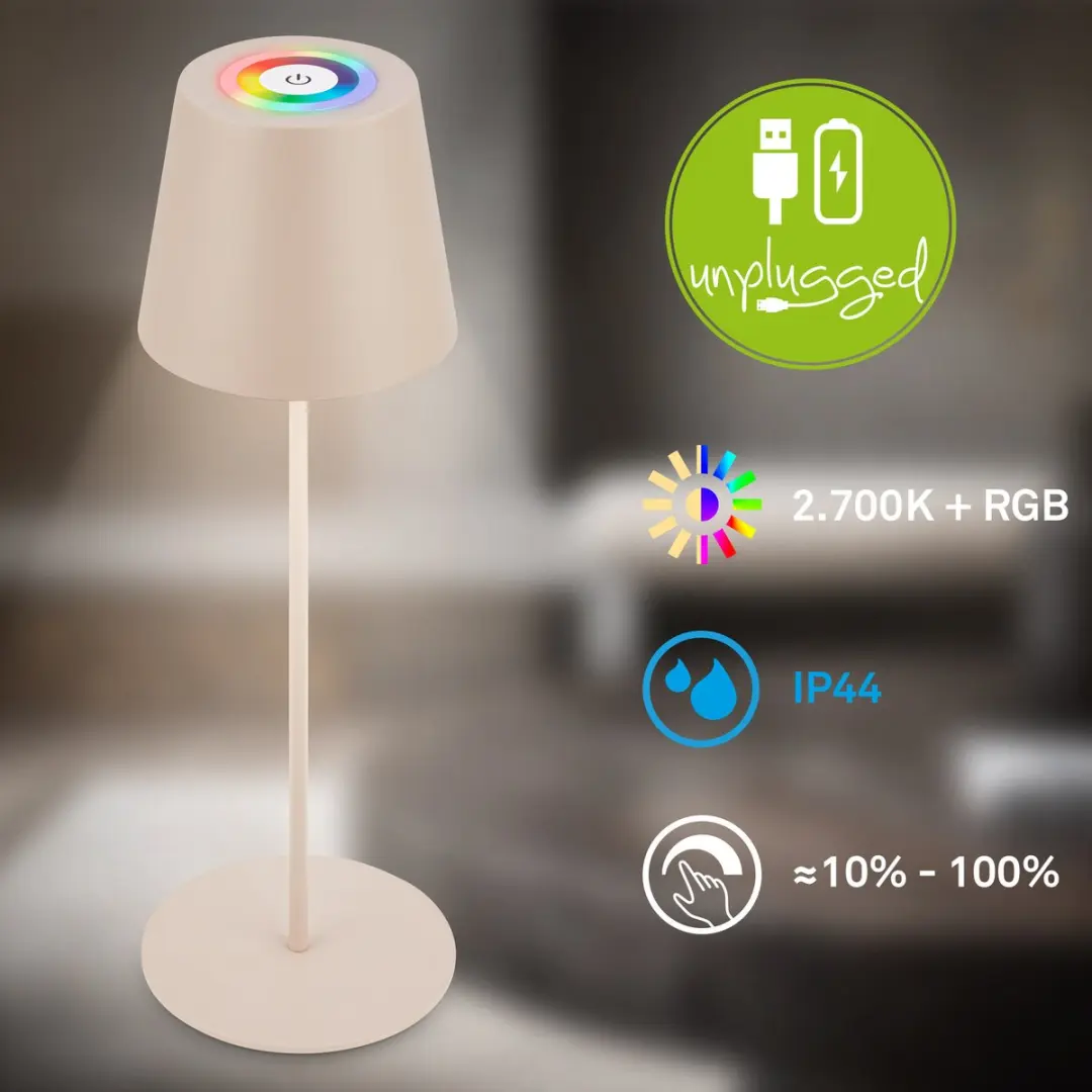 Briloner Calida Oplaadbare Tafellamp RGBW - Beige
