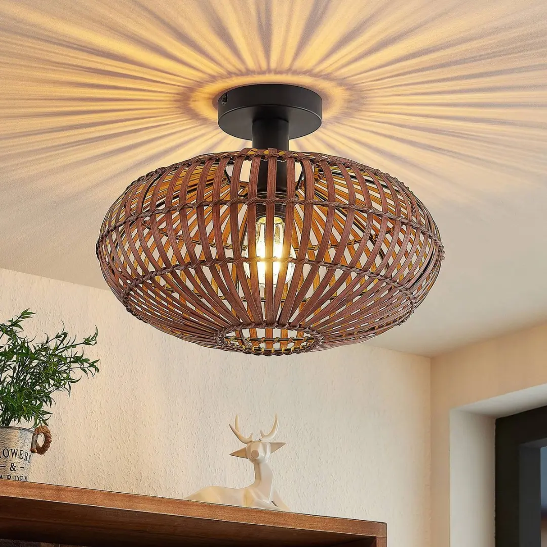 Lindby Plafondlamp Bamboe Staal 1 Licht