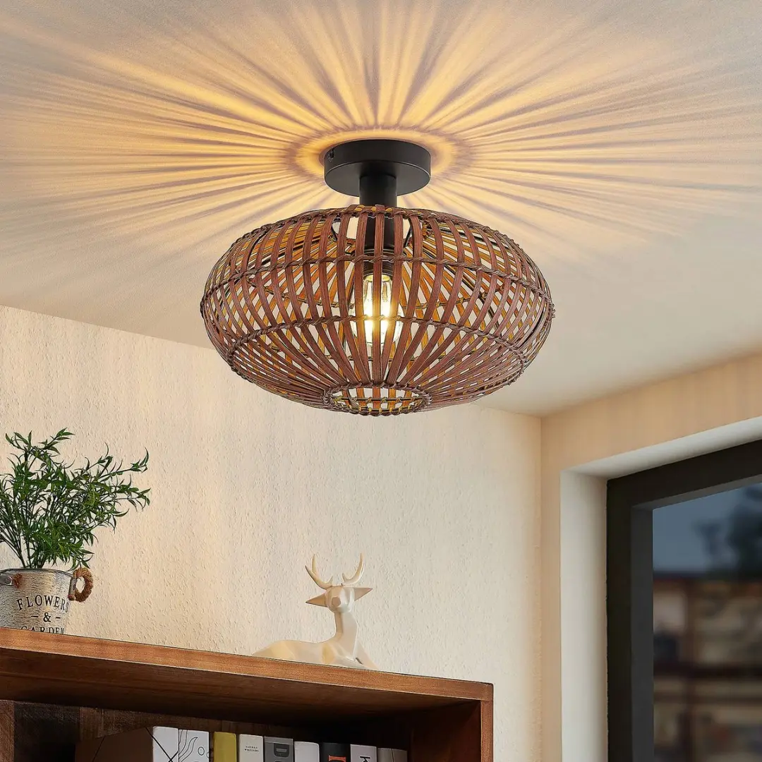 Lindby Plafondlamp Bamboe Staal 1 Licht - 40cm - E27