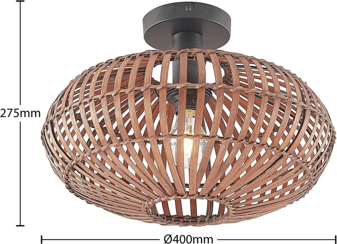Lindby Plafondlamp Bamboe Staal 1 Licht - 40cm - E27