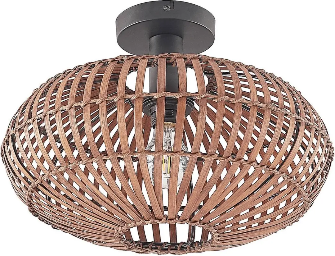 Lindby Plafondlamp Bamboe Staal 1 Licht - 40cm - E27